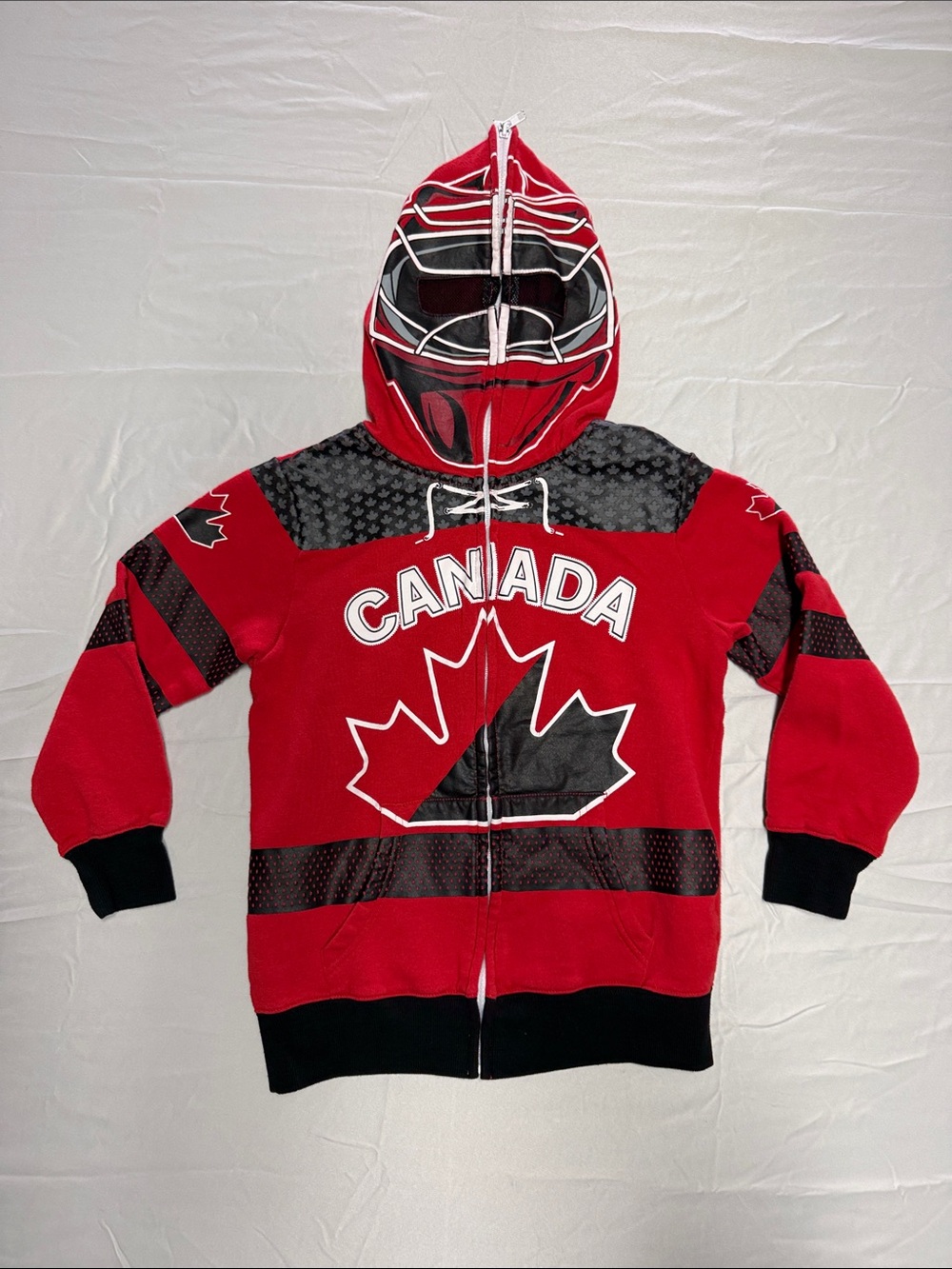 Peepin & Creepin Kids Mask Hoodie Team Canada Goalie - Size Small (7/8)